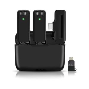 US J13 Wireless Microphone, Noise Reduction Lapel Mic with Charging Case for Video Recording with Type C & Lightning (Dual Channel Universal Version)
